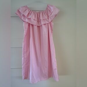 Pink and White Stripped Ruffled Over the Shoulder Mini Dress NWOT